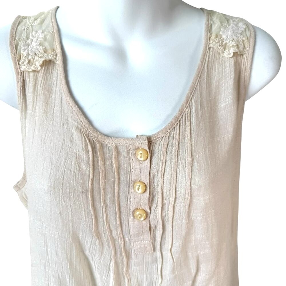 Womens Coquette Crepe & Lace Top Medium Cream Sleeveless Prairie Summer‎ Flirty